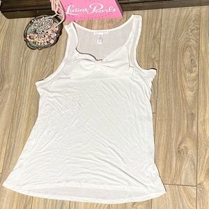 Ambience Apparel Sleeveless Sheer White Bow Top S